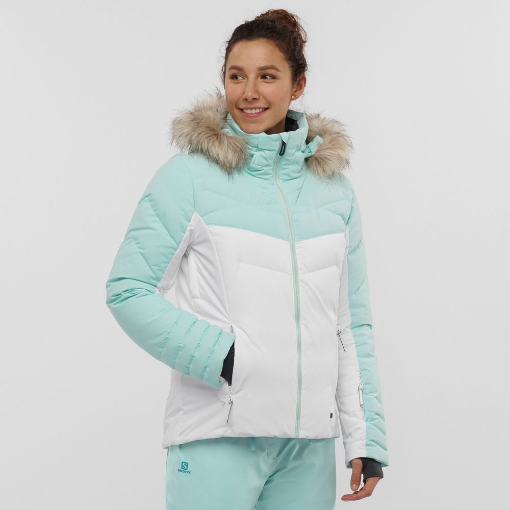 Salomon Singapore Womens Ski Jackets - WARM AMBITION W White/Mint | 93105-JGBQ